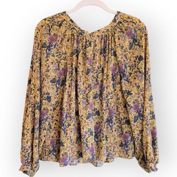 Madewell x Karen Walker yellow floral 100% silk Gennaker fairyblouse EUC size M - Picture 3 of 11
